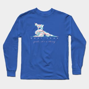 Goat Yoga Yeah It's a Thing Pose with Groovy Retro Pattern Long Sleeve T-Shirt